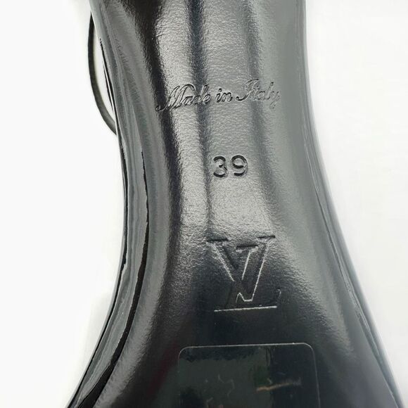 LOUIS VUITTON Fluer Call Back Black Sandal Heels Size 39 Logo Leather Monogram - Picture 10 of 13